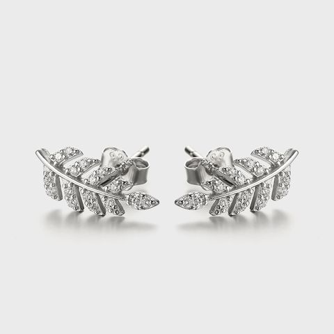 1 Pair Elegant Luxurious Queen Leaf Leaves Plating Inlay Sterling Silver Zircon White Gold Plated Ear Studs