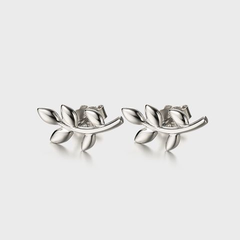 1 Pair Simple Style Classic Style Leaf Plating Sterling Silver White Gold Plated Ear Studs