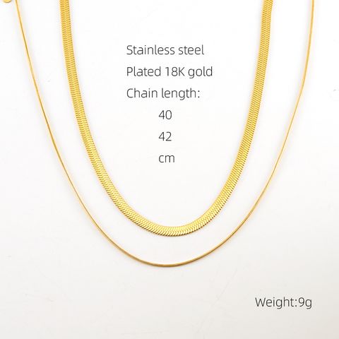 304 Stainless Steel 18K Gold Plated Simple Style Classic Style Layered Plating Solid Color Titanium Steel Layered Necklaces