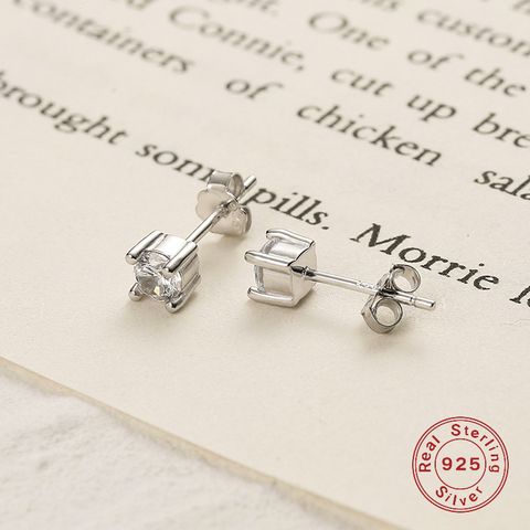 1 Pair Elegant Simple Style Geometric Inlay Sterling Silver Zircon White Gold Plated Ear Studs