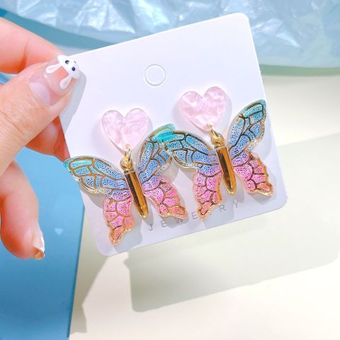 Sweet Heart Shape Butterfly Arylic Women's Drop Earrings