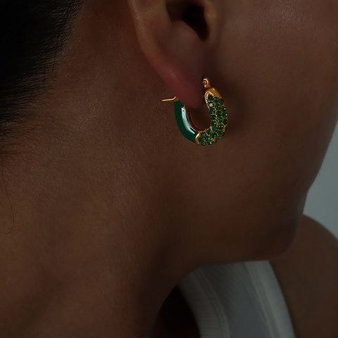 1 Pair Simple Style Solid Color Inlay Titanium Steel Rhinestones Earrings