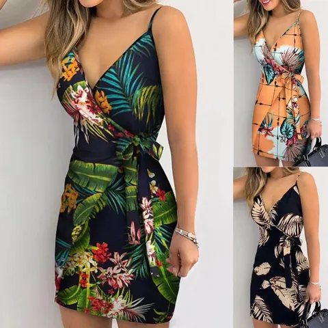 Women's Strap Dress Elegant Sexy V Neck Printing Hollow Out Sleeveless Leaves Flower Above Knee Casual Outdoor Daily