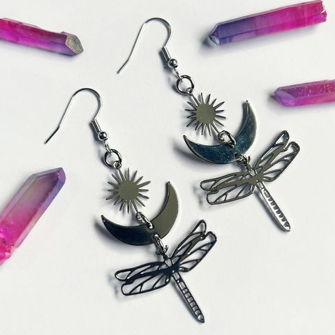 1 Pair Casual Bohemian Sun Moon Dragonfly Plating Hollow Out Alloy Drop Earrings
