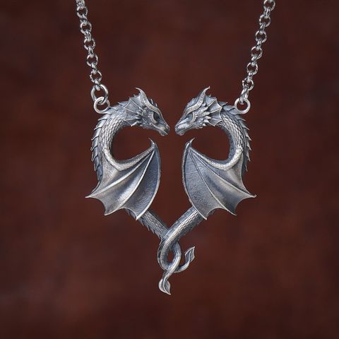 Retro Cool Style Heart Shape Dragon Alloy Plating Unisex Necklace