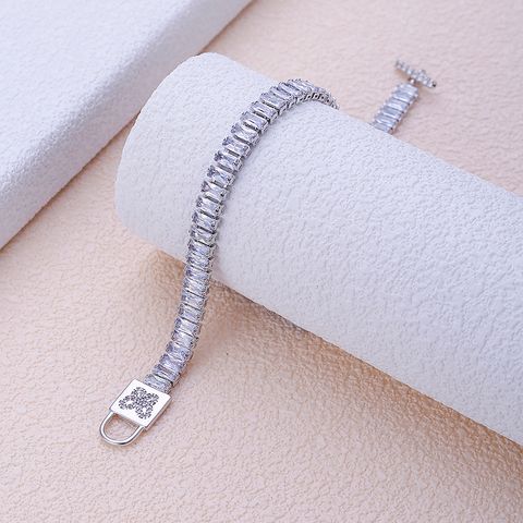Elegant Glam Luxurious Geometric Stainless Steel Inlay Zircon White Gold Plated Gold Plated Bracelets
