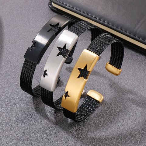 Punk Cool Style Pentagram Stainless Steel 18K Gold Plated Men'S Cuff Bracelets