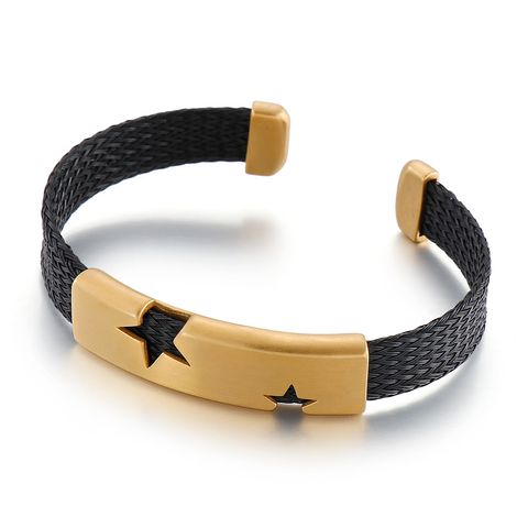 Punk Cool Style Pentagram Stainless Steel 18K Gold Plated Men'S Cuff Bracelets