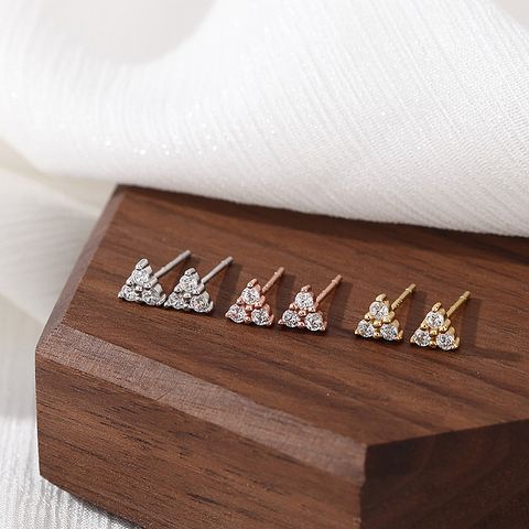 1 Pair Casual Simple Style Triangle Plating Inlay Sterling Silver Zircon Ear Studs