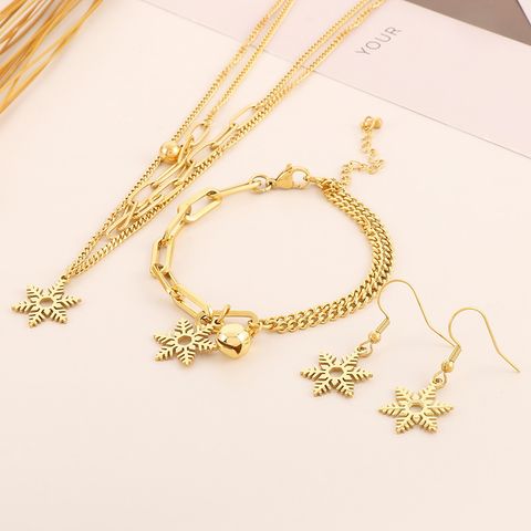 Titanium Steel 18K Gold Plated Vacation Plating Snowflake Bracelets Earrings Necklace