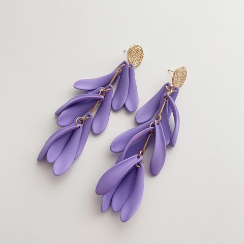1 Pair Lady Flower Irregular Tassel Alloy Resin Drop Earrings