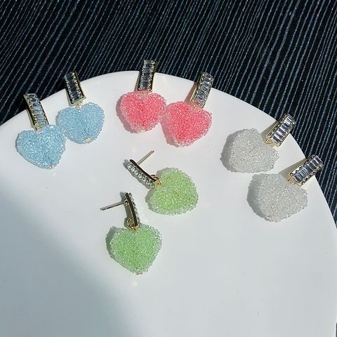 1 Pair Elegant Shiny Heart Shape Rectangle Inlay Alloy Artificial Diamond Drop Earrings