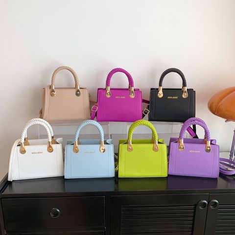 Women's Pu Leather Solid Color Elegant Square Zipper Handbag