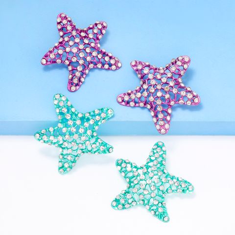 1 Pair Casual Vacation Starfish Inlay Alloy Rhinestones Ear Studs