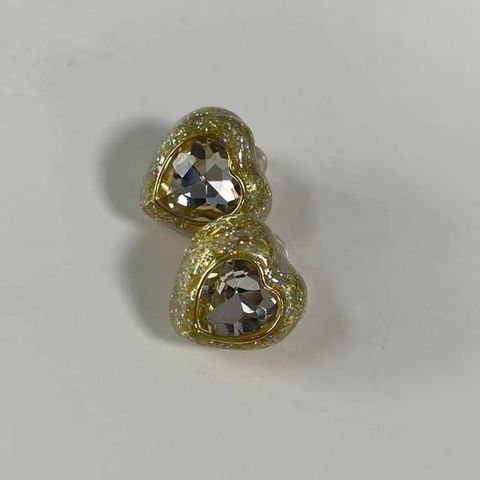 Fashion Heart Shape Metal Plating Inlay Artificial Gemstones Women's Rings Earrings