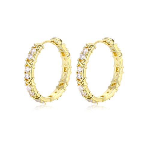 1 Pair Modern Style Round Plating Inlay Copper Zircon K Gold Plated Rhodium Plated Hoop Earrings