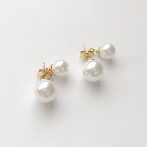 1 Pair Elegant Simple Style Round Plating Inlay 304 Stainless Steel Pearl Drop Earrings Ear Studs
