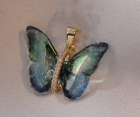 Sweet Butterfly Titanium Steel Inlay Zircon Pendants Pendant Necklace