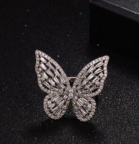 Elegant Butterfly Copper Plating Inlay Zircon Rose Gold Plated White Gold Plated Gold Plated Open Ring