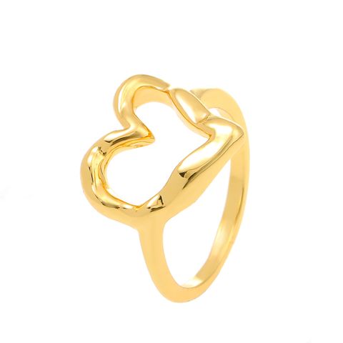 Wholesale Jewelry Simple Style Heart Shape Alloy 14k Gold Plated Hollow Out Open Ring