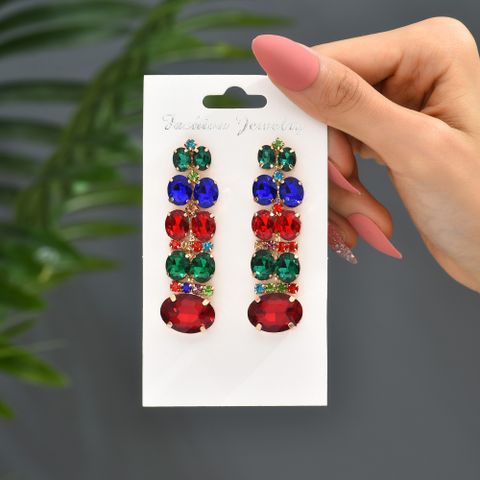 1 Pair Retro Exaggerated Luxurious Geometric Inlay Copper Alloy Artificial Gemstones Drop Earrings