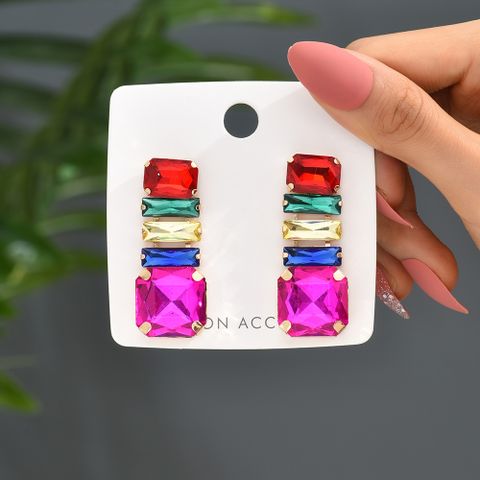 1 Pair Shiny Rectangle Inlay Copper Alloy Glass Drop Earrings
