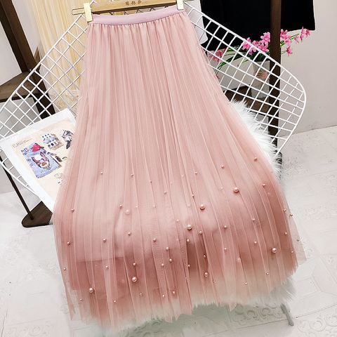 Summer Classic Style Solid Color Polyester Midi Dress Skirts