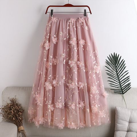 Summer Classic Style Solid Color Polyester Midi Dress Skirts