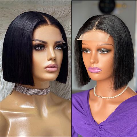 Women's Simple Style Casual Street Human Hair Centre Parting Short Straight Hair Wigs