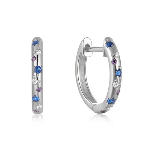 1 Pair Lady Colorful Plating Inlay Sterling Silver Zircon Hoop Earrings