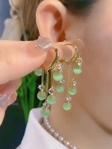 1 Pair Lady Round Tassel Plating Inlay Alloy Artificial Gemstones Drop Earrings