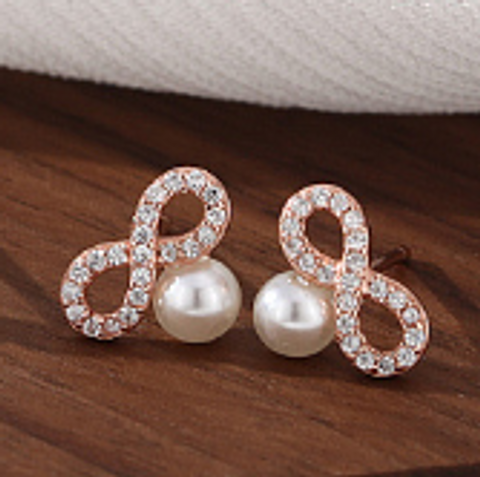 1 Pair Elegant Infinity Pearl Inlay Sterling Silver Zircon Ear Studs