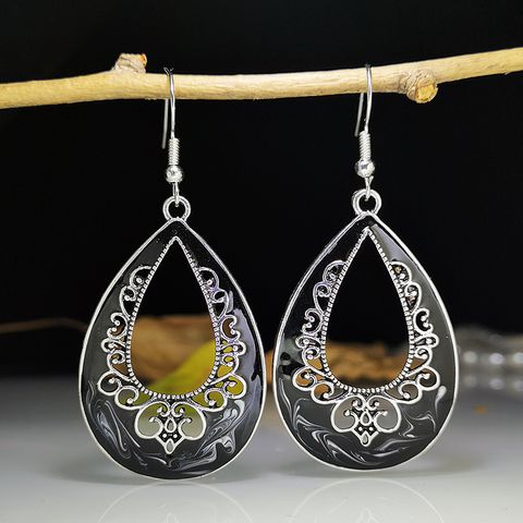 1 Pair Retro Ethnic Style Bohemian Water Droplets Enamel Plating Alloy Silver Plated Drop Earrings