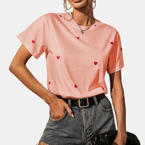Women's T-shirt Short Sleeve T-shirts Printing Elegant Heart Shape