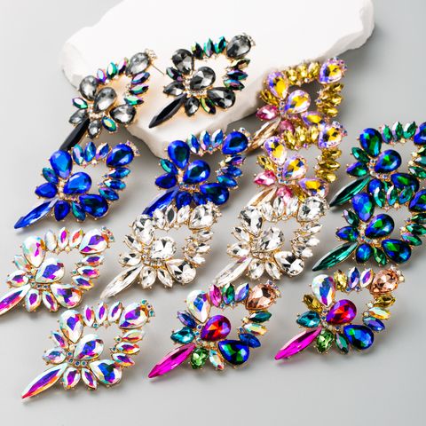 Elegant Glam Luxurious Rhombus Imitation Diamond Alloy Inlay Alloy Rhinestones Gold Plated Women's Drop Earrings