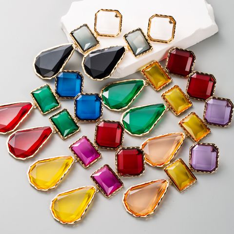 Casual Elegant Sweet Square Alloy Inlay Resin Gold Plated Women's Drop Earrings