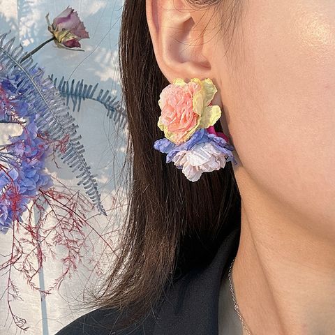 Original Design Flower Cloth Resin Handmade Women's Ear Studs
