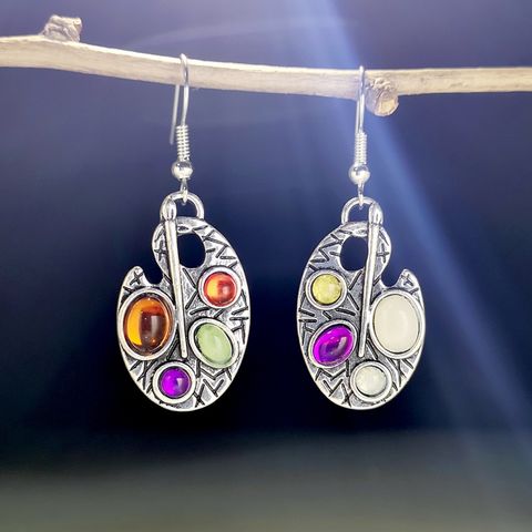 Classic Style Oval Alloy Inlay Opal Women's Drop Earrings