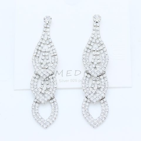 1 Pair Luxurious Bridal Geometric Inlay Copper Rhinestones Chandelier Earrings Drop Earrings