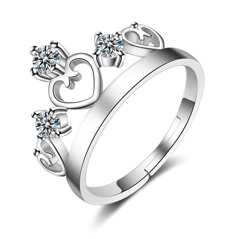 Casual Simple Style Cross Heart Shape Crown Copper Zircon Open Ring In Bulk