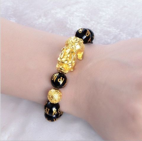 Imitation Obsidian Pi Xiu Bracelet Money Drawing And Luck Changing Golden Pixiu Six Words Mantra Bracelet Opening Ceremony Gift Gift