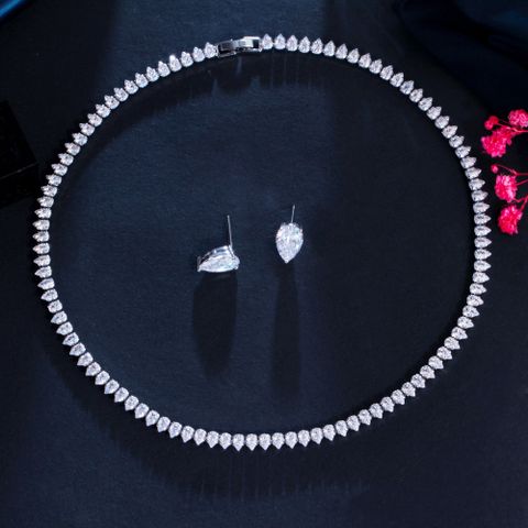 Kupfer K Vergoldet Überzogen Mit Rhodium Elegant Dame Koreanische Art Inlay Wassertropfen Zirkon Ohrringe Halskette