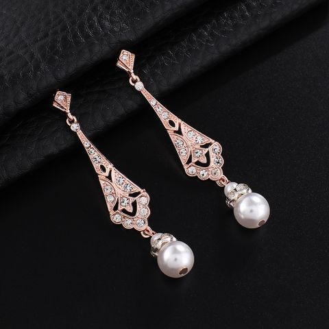 1 Pair Ig Style Romantic Water Droplets Plating Inlay Alloy Rhinestones Pearl Drop Earrings