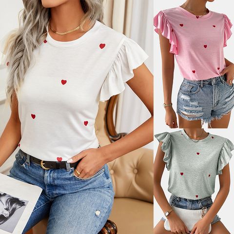 Women's T-shirt Short Sleeve T-shirts Romantic Streetwear Heart Shape