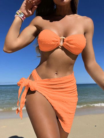 Women's Vacation Solid Color 3 Piece Set Bikinis