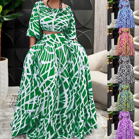 Street Women's Casual Geometric Polyester Printing Skirt Sets Skirt Sets