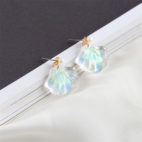 1 Pair Vacation Shell Inlay Alloy Resin Artificial Pearls Drop Earrings