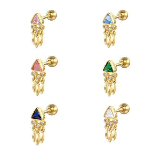1 Piece Ig Style Simple Style Triangle Tassel Plating Inlay Copper Zircon Ear Studs