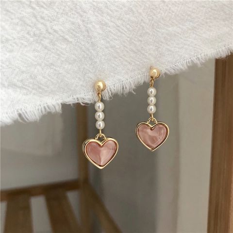 1 Pair Ig Style Sweet Heart Shape Pearl Alloy Drop Earrings
