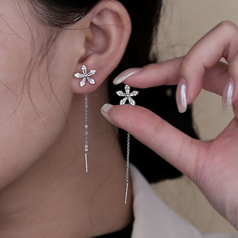 1 Paire Style Ig Sucré Fleur Placage Incruster Le Cuivre Zircon Plaqué Or 14k Ligne D'oreille